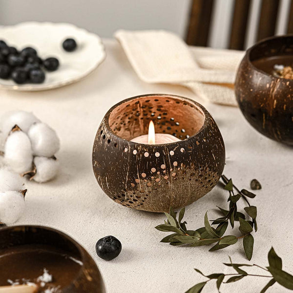 Coconut Shell Tea Light Holder Set-2