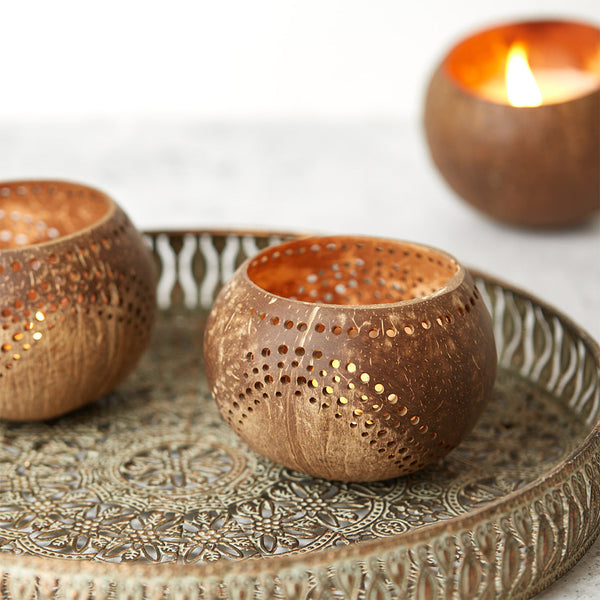 Coconut Shell Tea Light Holder Set-1