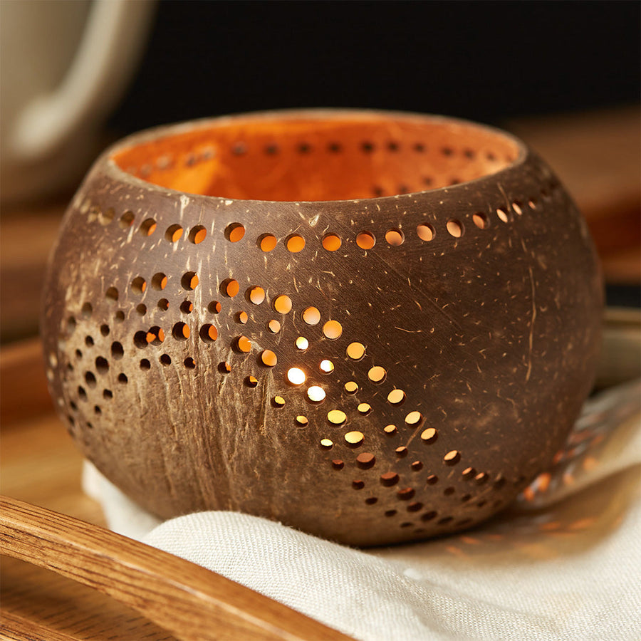 Coconut Shell Tea Light Holder Set-0