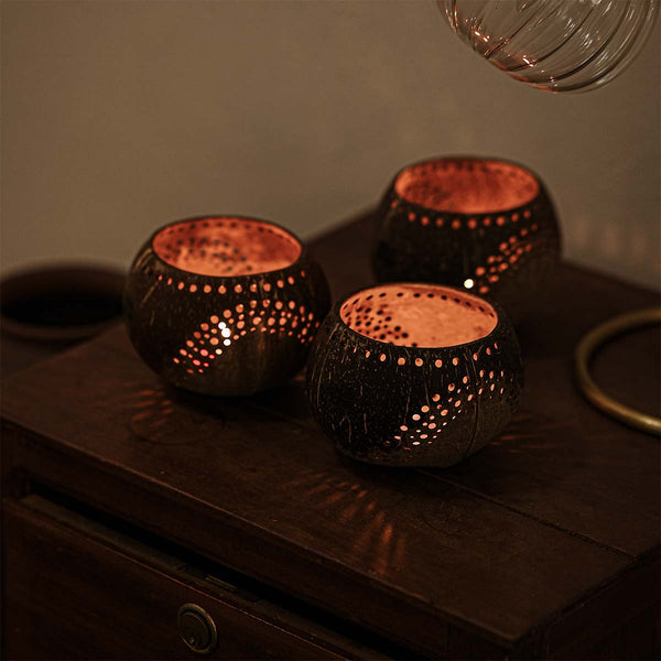 Coconut Shell Tea Light Holder Set-4